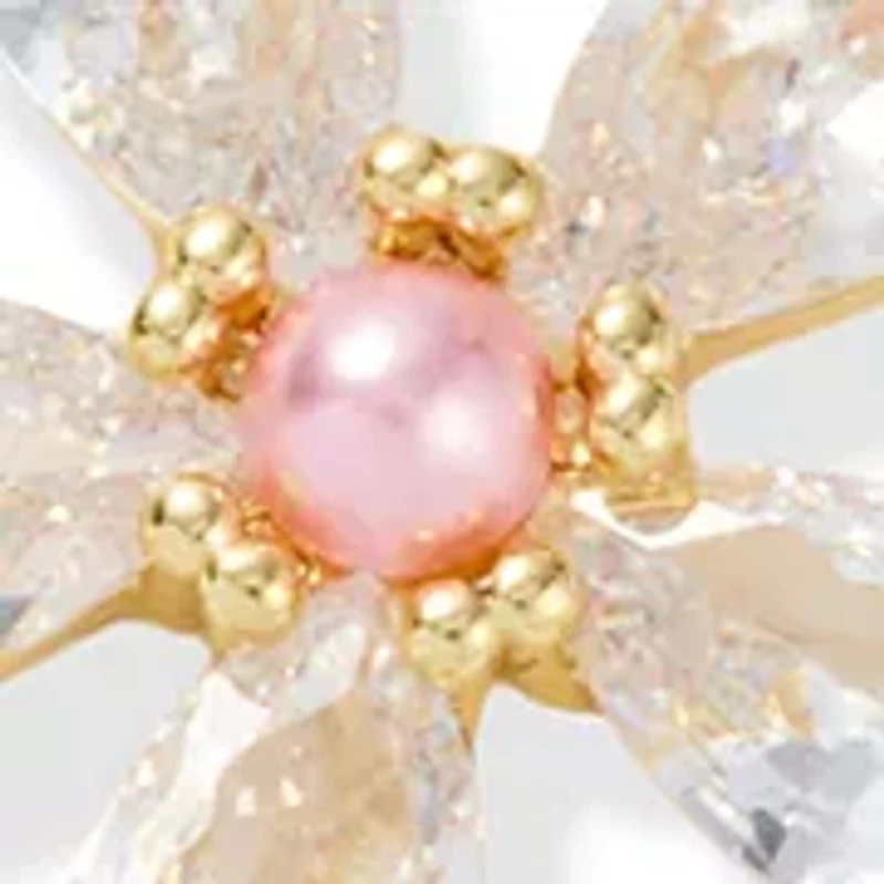 Lab Grown Fine Gold Plated Cubic Zirconia Flower Pendant Necklace Stud Earring Set