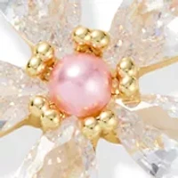 Lab Grown Fine Gold Plated Cubic Zirconia Flower Pendant Necklace Stud Earring Set