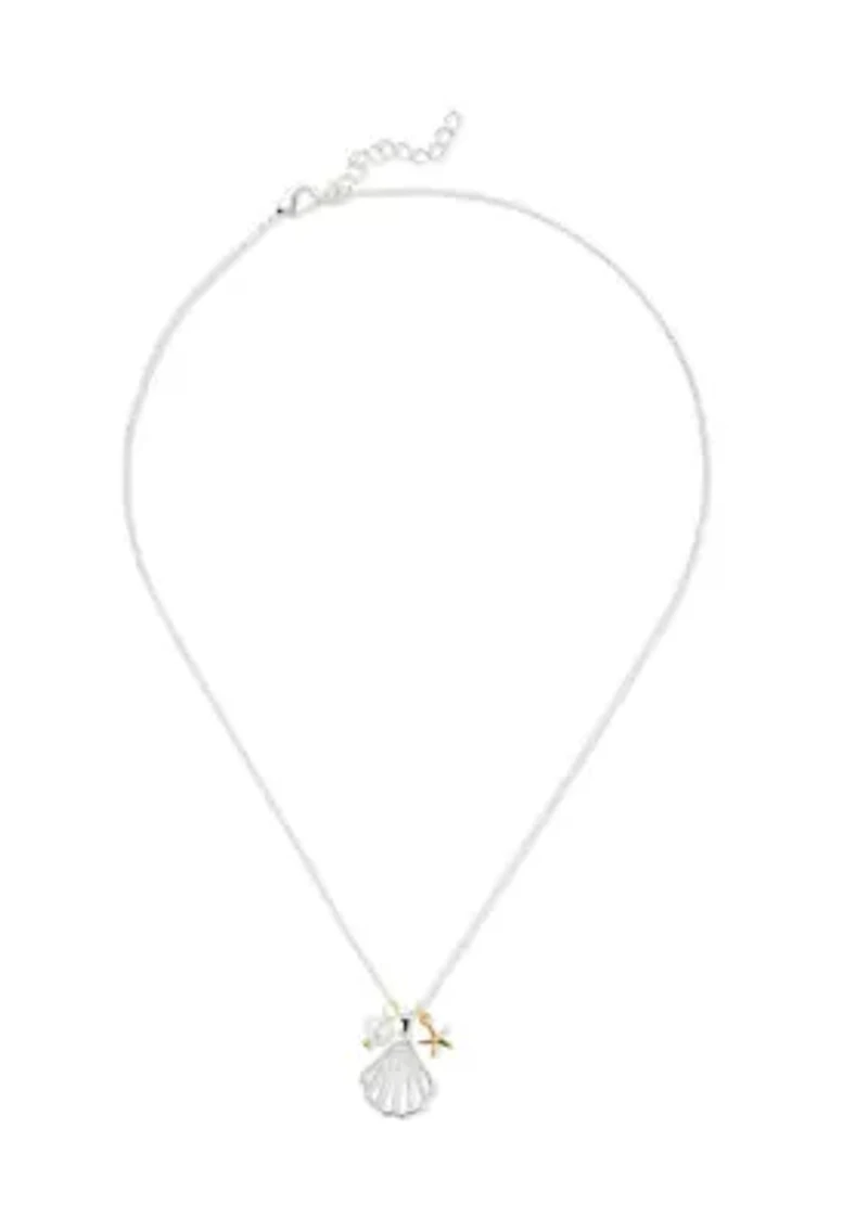 Lab Grown Seashell Pendant Necklace and Drop Earrings Set