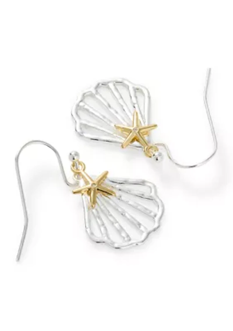 Lab Grown Seashell Pendant Necklace and Drop Earrings Set