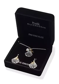 Lab Grown Seashell Pendant Necklace and Drop Earrings Set