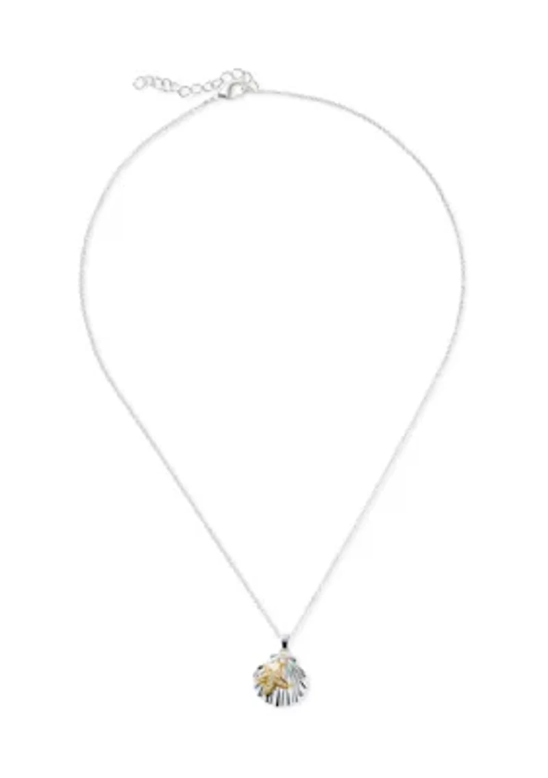 Lab Grown Two Tone Fine Plated Seashell Necklace and Earrings Set