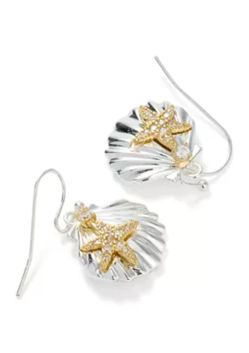 Lab Grown Two Tone Fine Plated Seashell Necklace and Earrings Set