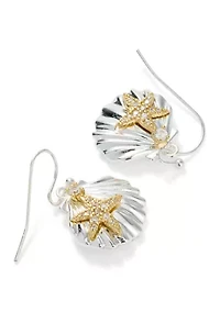 Lab Grown Two Tone Fine Plated Seashell Necklace and Earrings Set