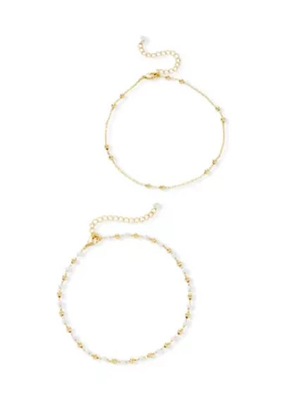Fine Plated Beaded Anklet Set
