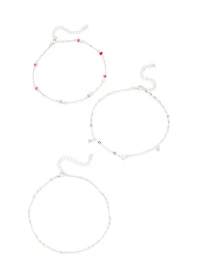 Fine Plated Cubic Zirconia Pink Beaded Anklet Set