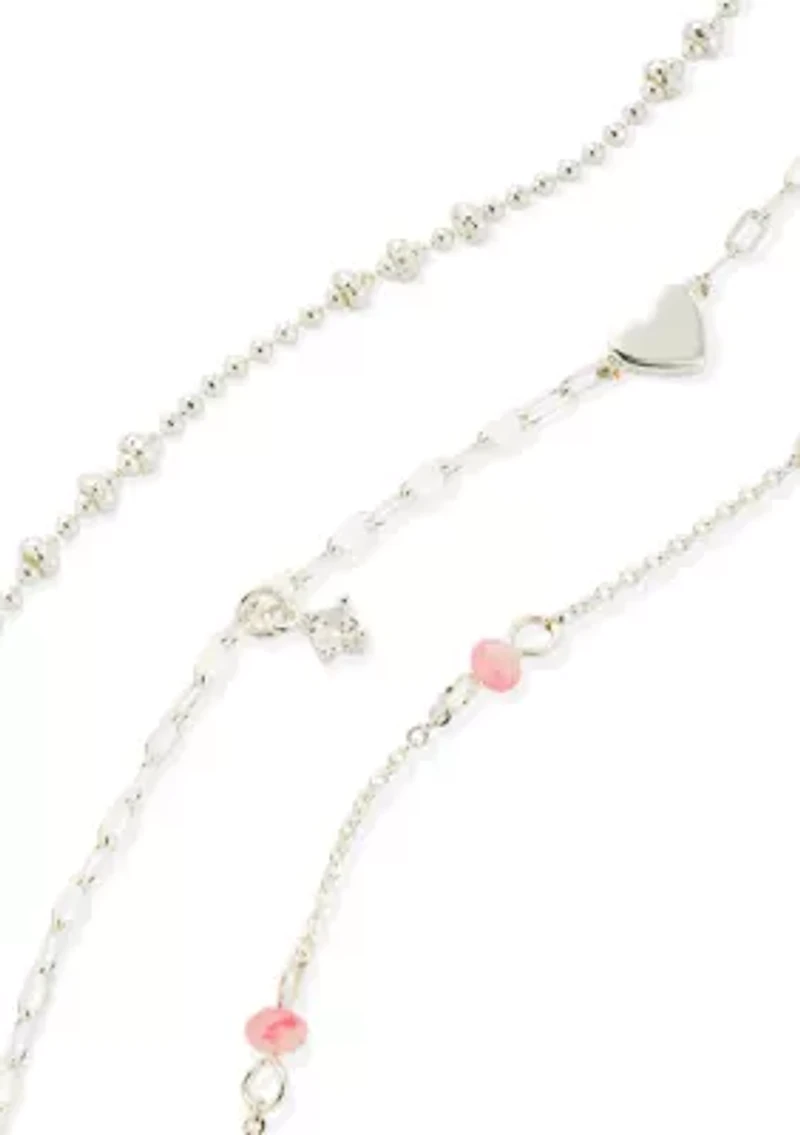 Fine Plated Cubic Zirconia Pink Beaded Anklet Set