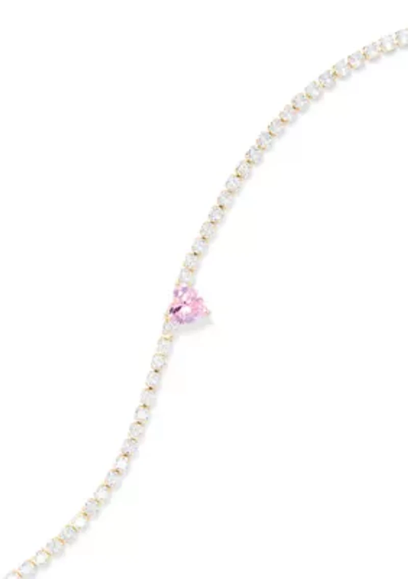 Pink Heart CZ Tennis Bracelet