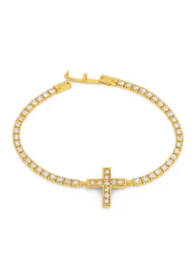 Lab Grown Gold-Plated Cross Center Cubic Zirconia Tennis Bracelet