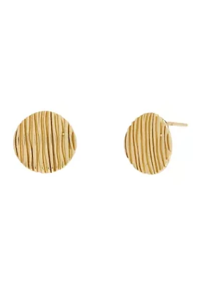 Gold Over Sterling Silver Lined Button Stud Earrings