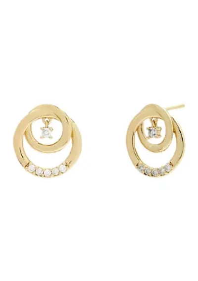 Sterling Silver Double Circle Cubic Zirconia Stud Earrings