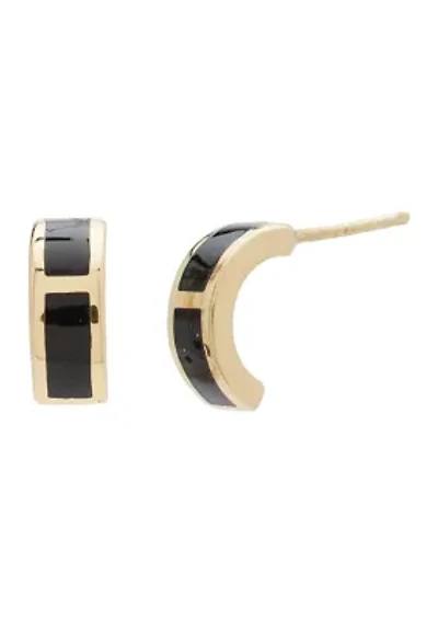 Jet Black Gold Hoop Earrings