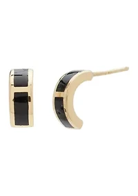 Jet Black Gold Hoop Earrings