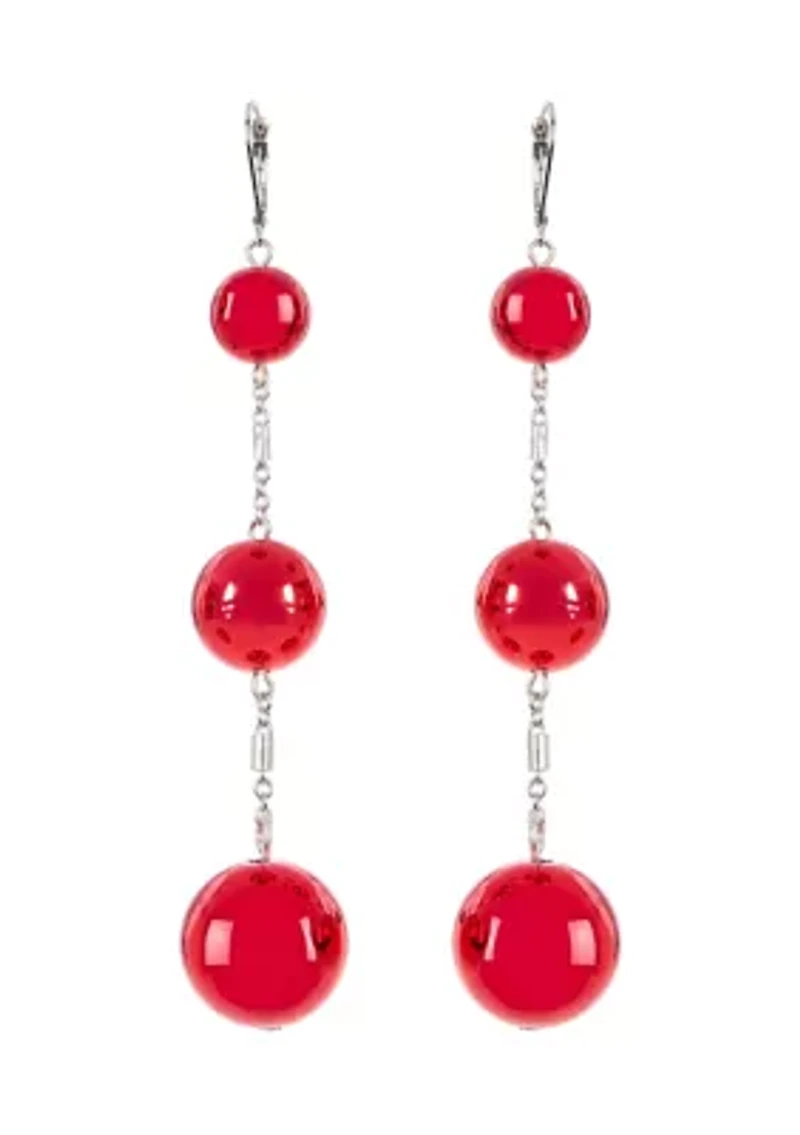 Crimson Cascade Red Triple Drop Linear Statement Earrings