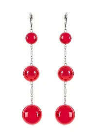 Crimson Cascade Red Triple Drop Linear Statement Earrings