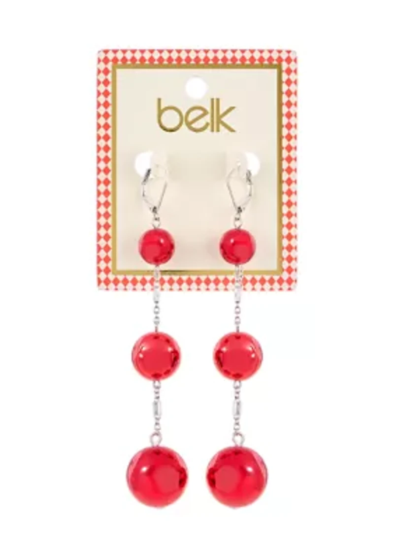 Crimson Cascade Red Triple Drop Linear Statement Earrings