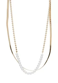 Gold Tone Chain Pearl Multi Strand Necklace