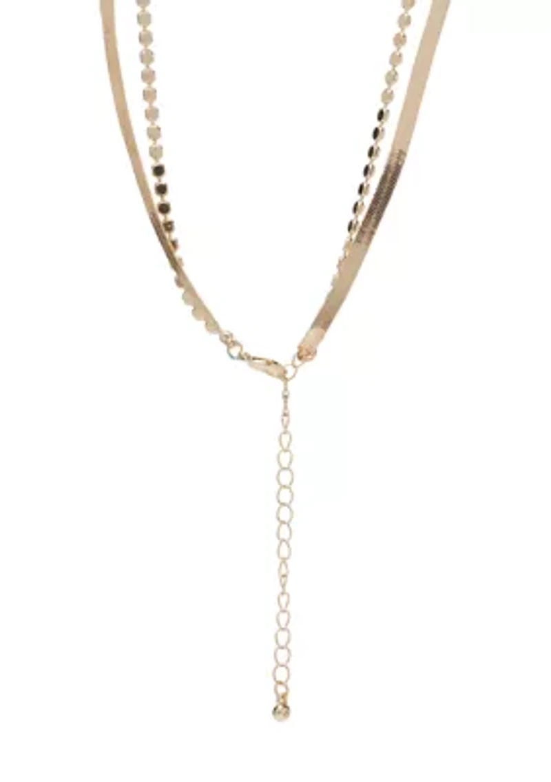 Gold Tone Chain Pearl Multi Strand Necklace