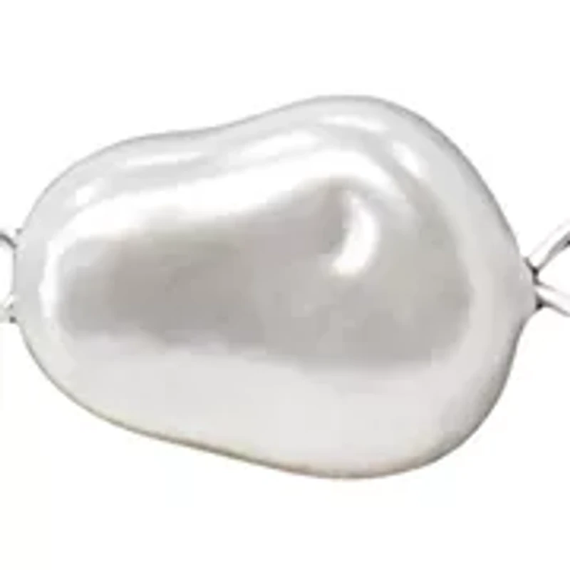 Silver Tone White Glass Pearl Sculpted Heart Necklace