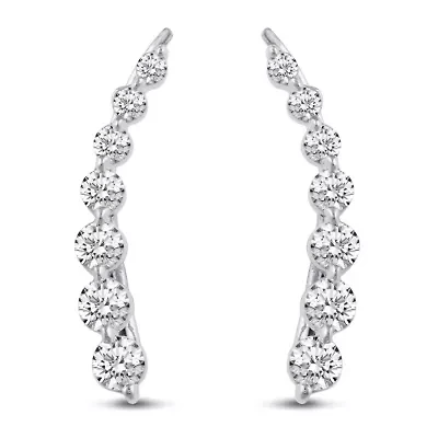 1.50Ctw CZ Ear Jacket Climber Earrings in 925 Sterling Silver Crawler
