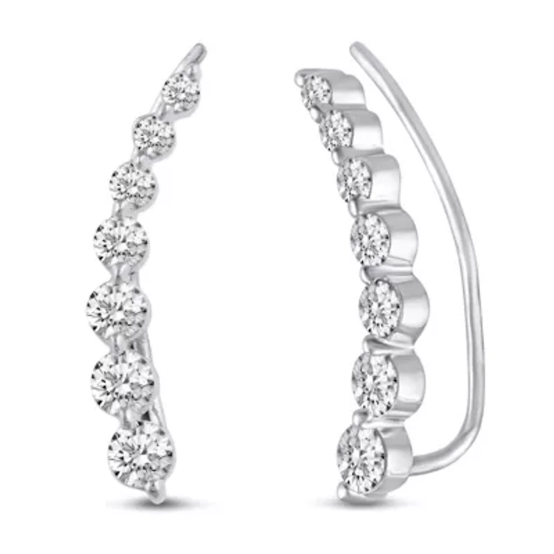 1.50Ctw CZ Ear Jacket Climber Earrings in 925 Sterling Silver Crawler