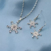Snowflake CZ Pendant and Earring Set with Silver Plating