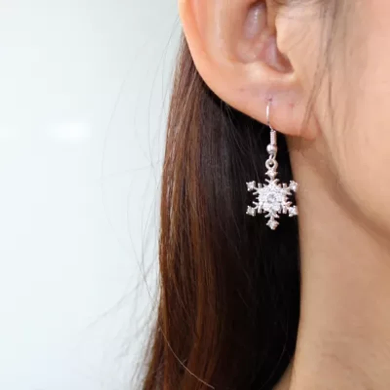 Snowflake CZ Pendant and Earring Set with Silver Plating