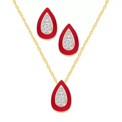 WHITE Enamel Pear shape Earrings Pear shape Pendant Box Set in 17 Inch Chain + 2in Extender