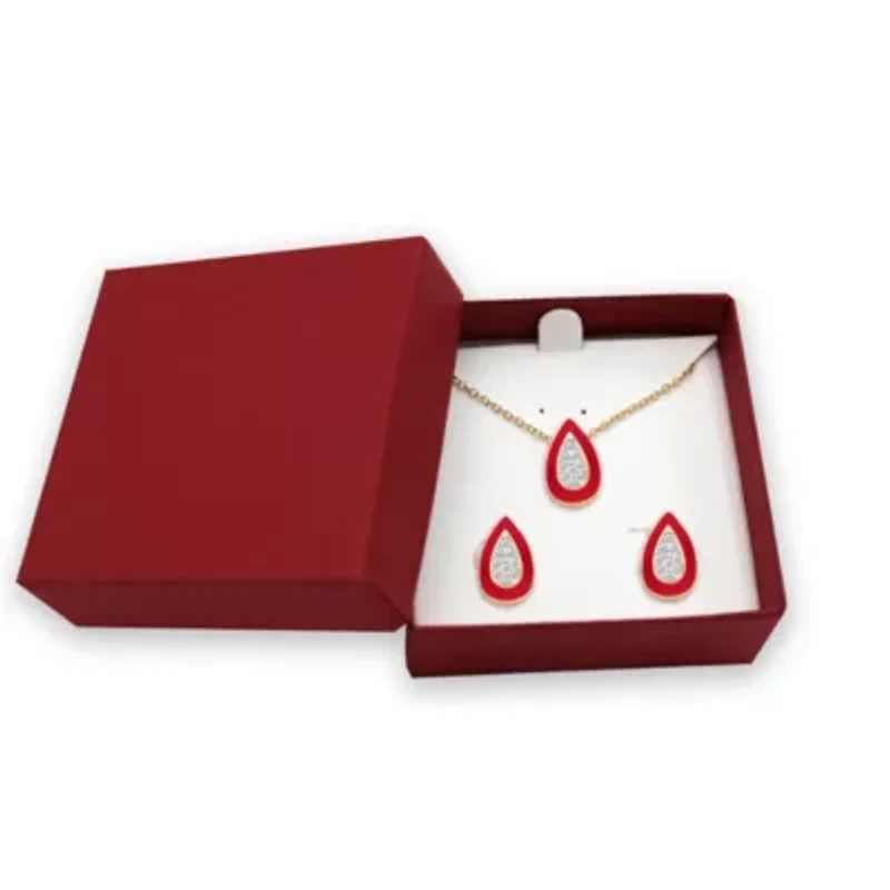WHITE Enamel Pear shape Earrings Pear shape Pendant Box Set in 17 Inch Chain + 2in Extender