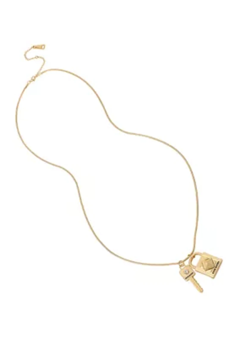 Padlock and Key Pendant Long Necklace