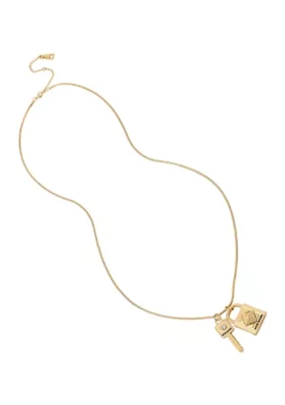 Padlock and Key Pendant Long Necklace