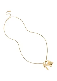 Padlock and Key Pendant Long Necklace