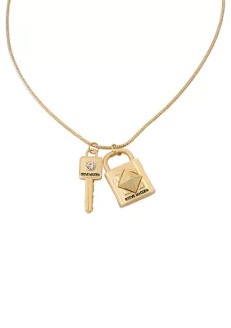 Padlock and Key Pendant Long Necklace