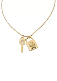Padlock and Key Pendant Long Necklace
