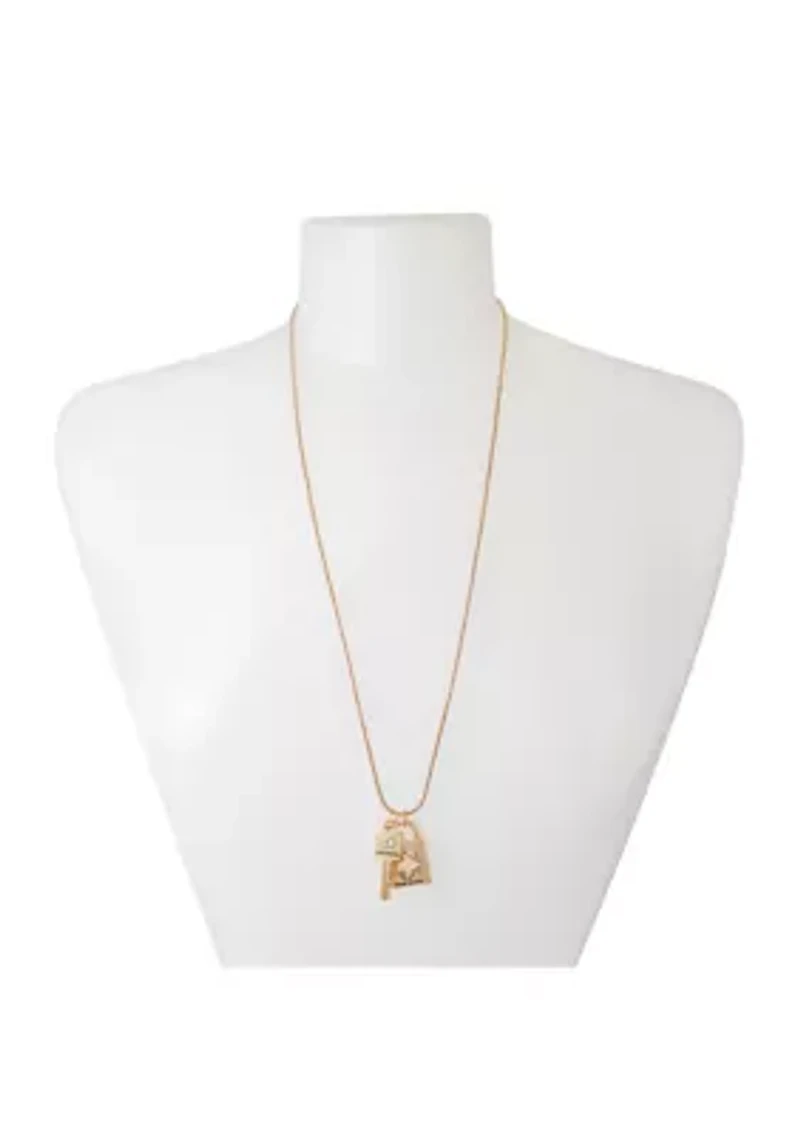Padlock and Key Pendant Long Necklace