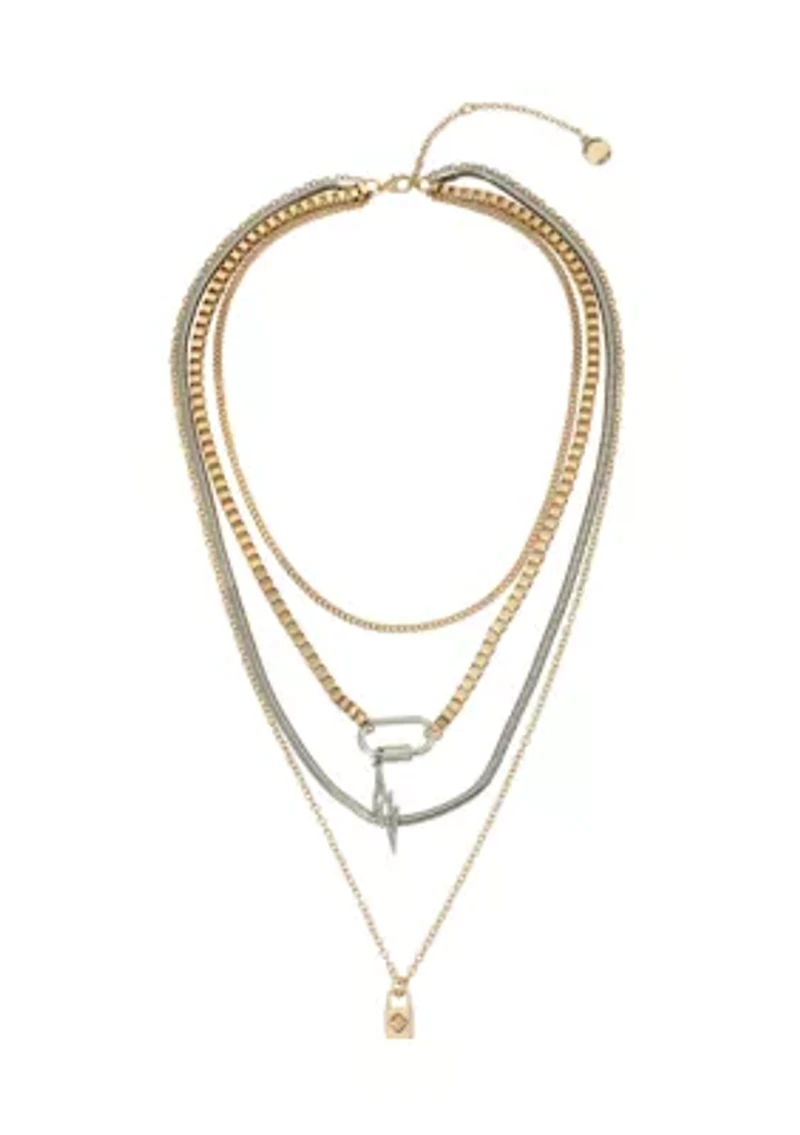 Two Tone Padlock Layered Necklace