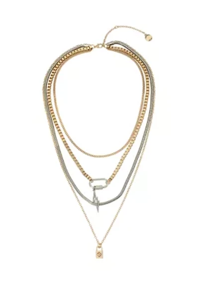 Two Tone Padlock Layered Necklace