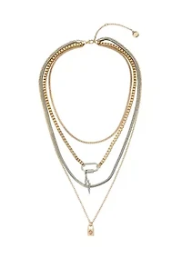 Two Tone Padlock Layered Necklace