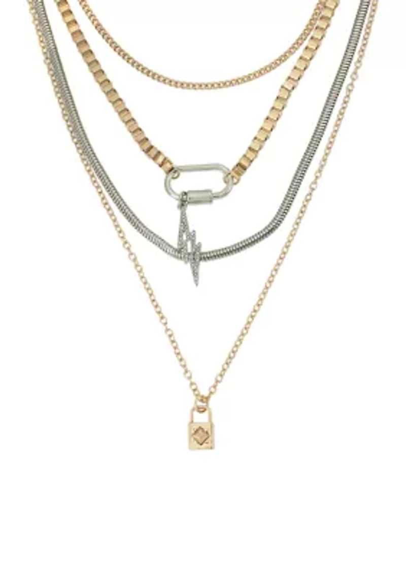 Two Tone Padlock Layered Necklace