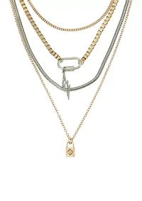 Two Tone Padlock Layered Necklace