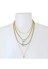 Two Tone Padlock Layered Necklace