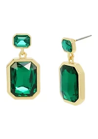 Gold Tone Stone Gem Double Drop Earrings