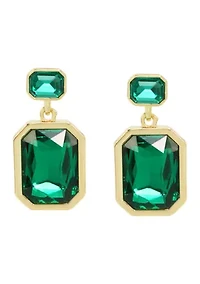 Gold Tone Stone Gem Double Drop Earrings