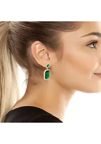 Gold Tone Stone Gem Double Drop Earrings