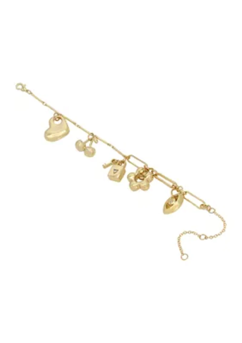 Puffy Heart & Cherry Mixed Charm Bracelet