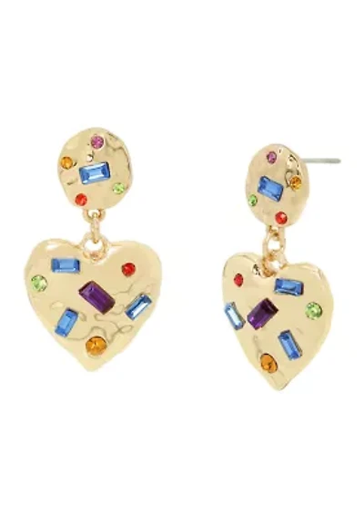 Stone Gem Heart Drop Earrings