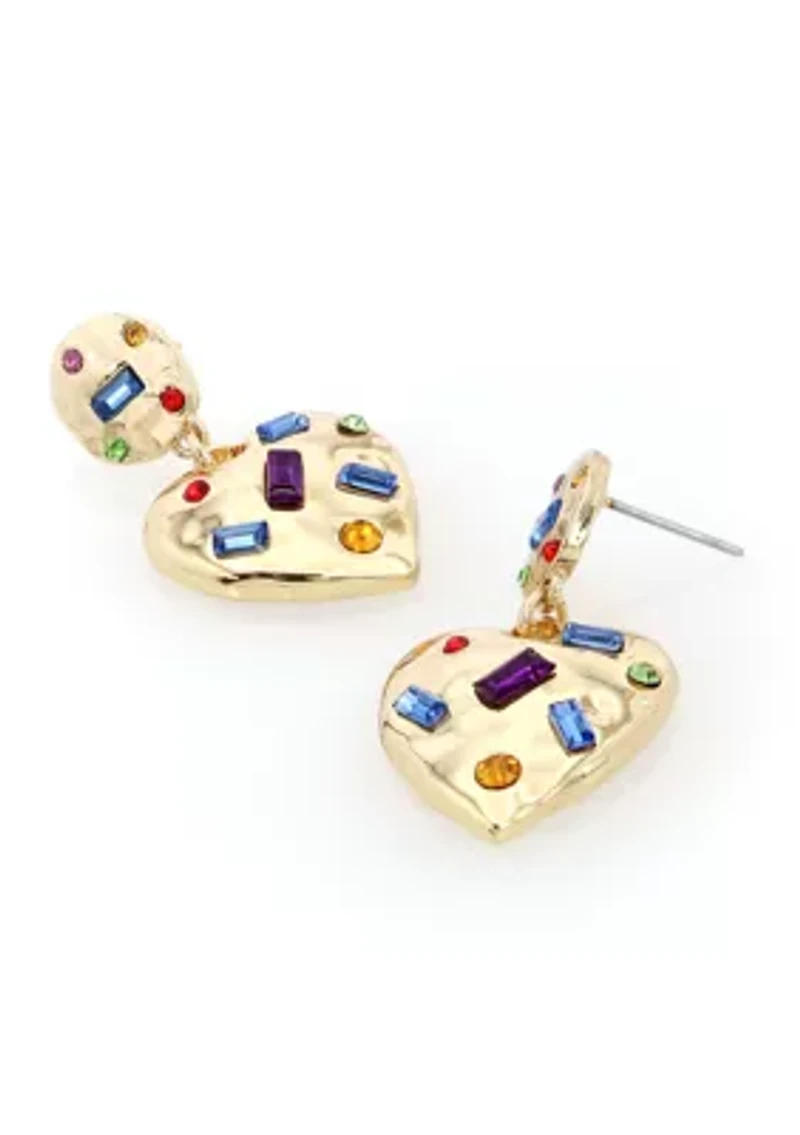 Stone Gem Heart Drop Earrings