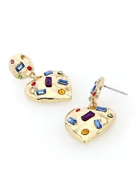 Stone Gem Heart Drop Earrings
