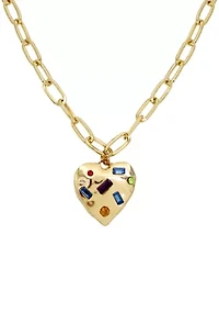Stone Gem Heart Pendant Necklace