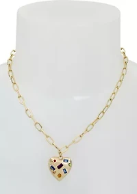 Stone Gem Heart Pendant Necklace